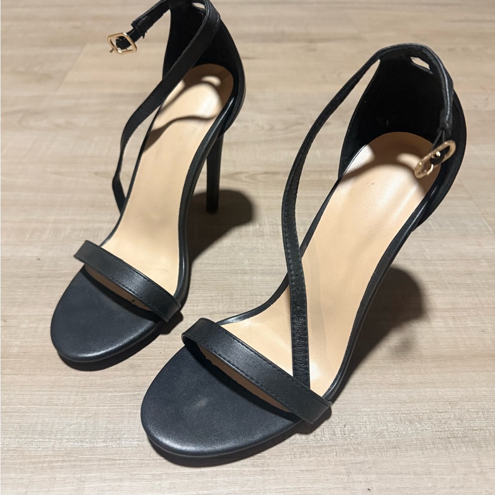 Women's Black Strappy High Heel Sandals
